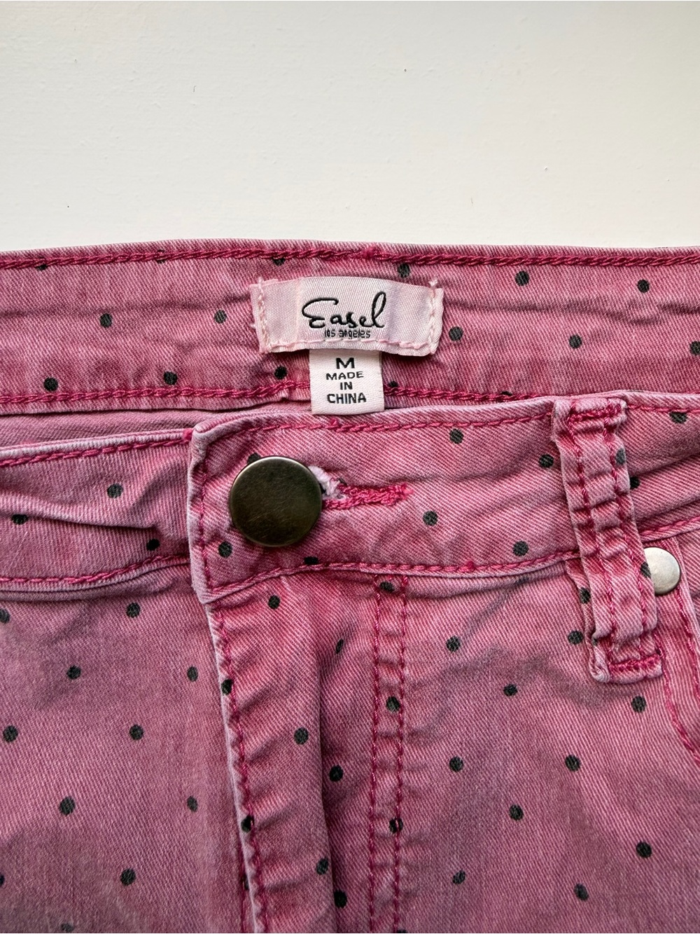 Easel Los Angeles wide leg pink polka dot stretch jeans - Picture 2 of 4